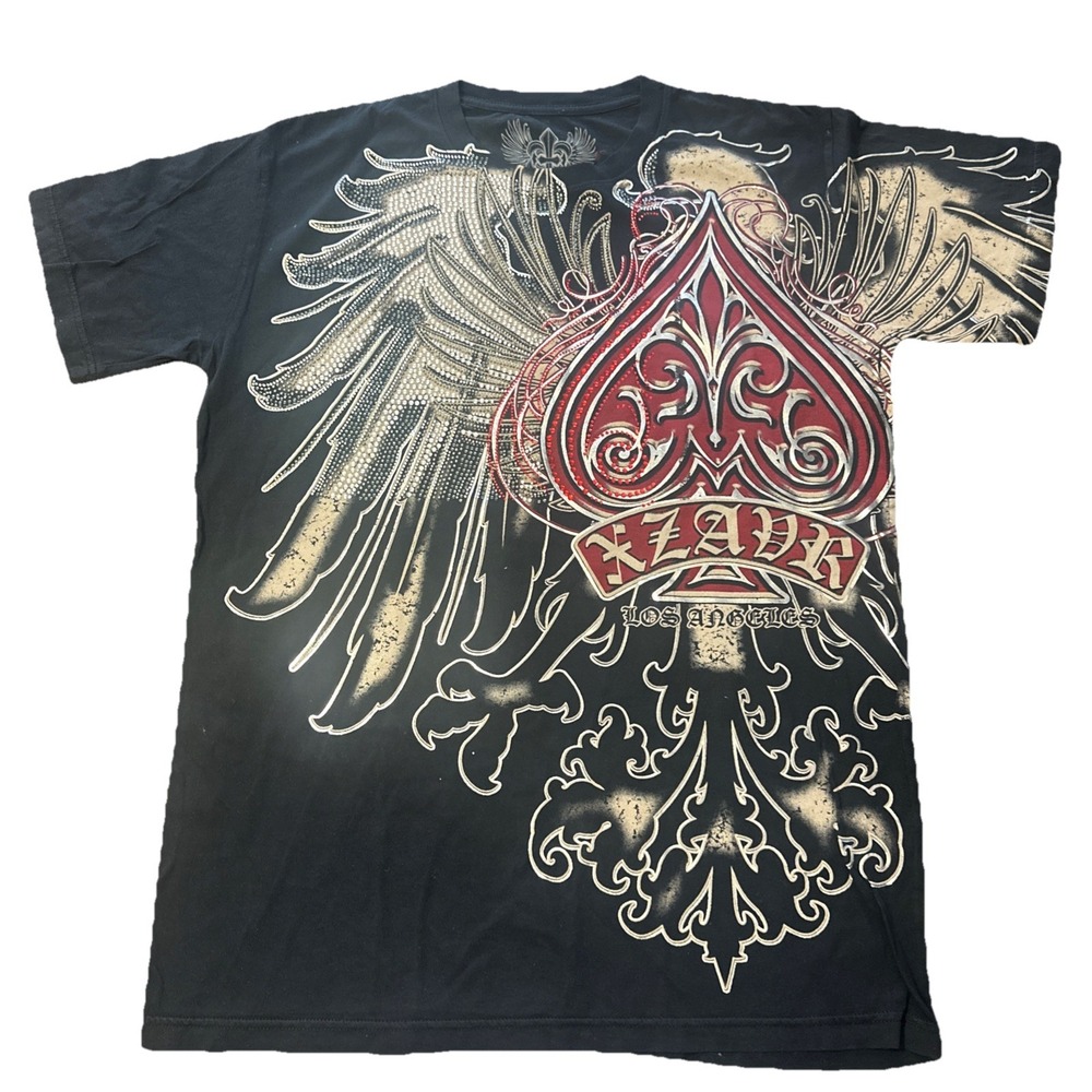 Xzavier All Over Print Studded Graphic T-shirt Men Large Black AOP Y2K Made USA